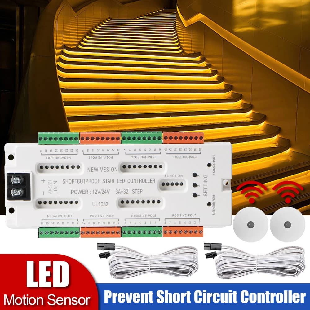 DC12V/24V Previene il controller di cortocircuito Scala Luce notturna 32 canali Luce del sensore di movimento a LED per scale