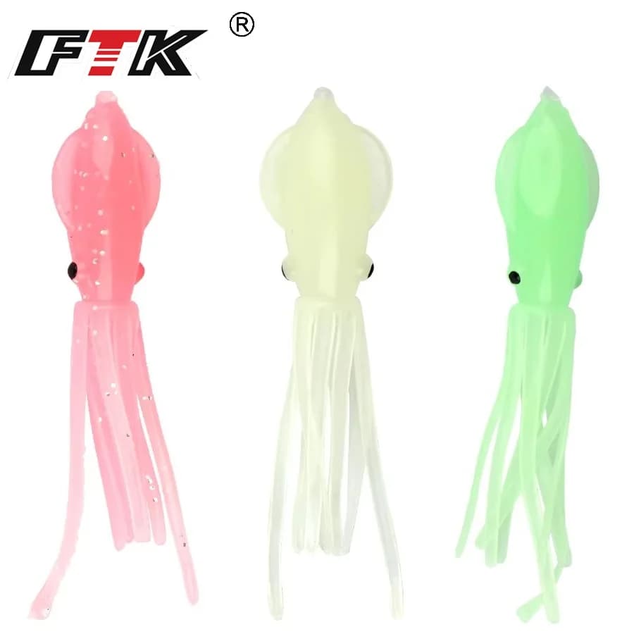 FTK 1-5PCS Squid Jigs Fishing Lure Luminous 8cm 3D Eyes Octopus Squid Lure Soft Artificial Bait Sea Fishing Accessories