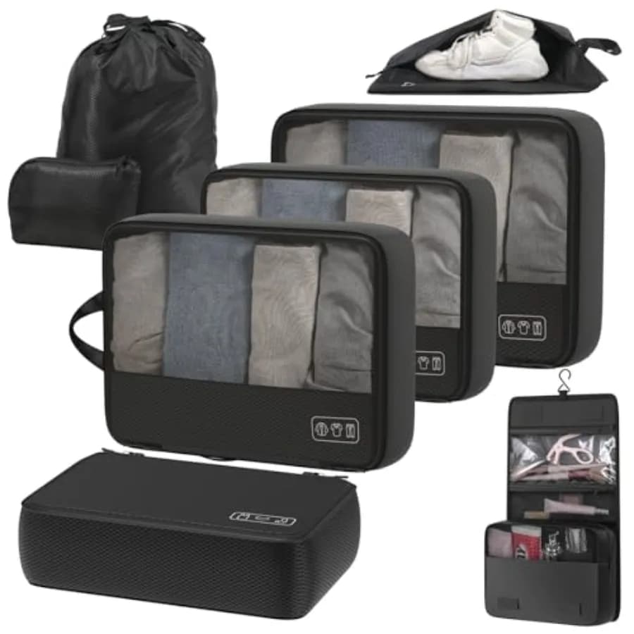 Set di 8 Cubi di Compressione per Viaggi, Organizzatori per Bagagli Ultraleggeri ed Eleganti per Viaggi d'Affari e Viaggiatori Frequenti