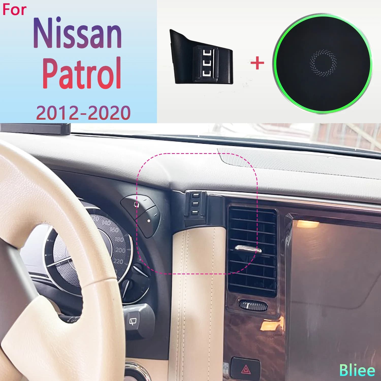 Per Nissan Patrol Y62 2012 2013 2014 2015 2016-2020 supporto magnetico per telefono da auto 15W supporto per telefono con ricarica Wireless Base MagSafe