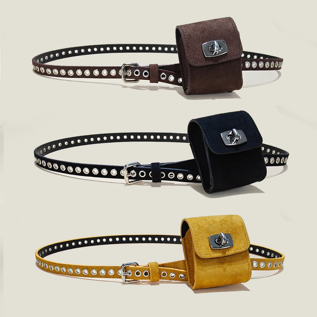 Borsa da cintura in pelle scamosciata Desiner di lusso, piccola borsa per chiavi, per un facile trasporto, borsa per cuffie wireless, borsa, jeans, abito, cintura