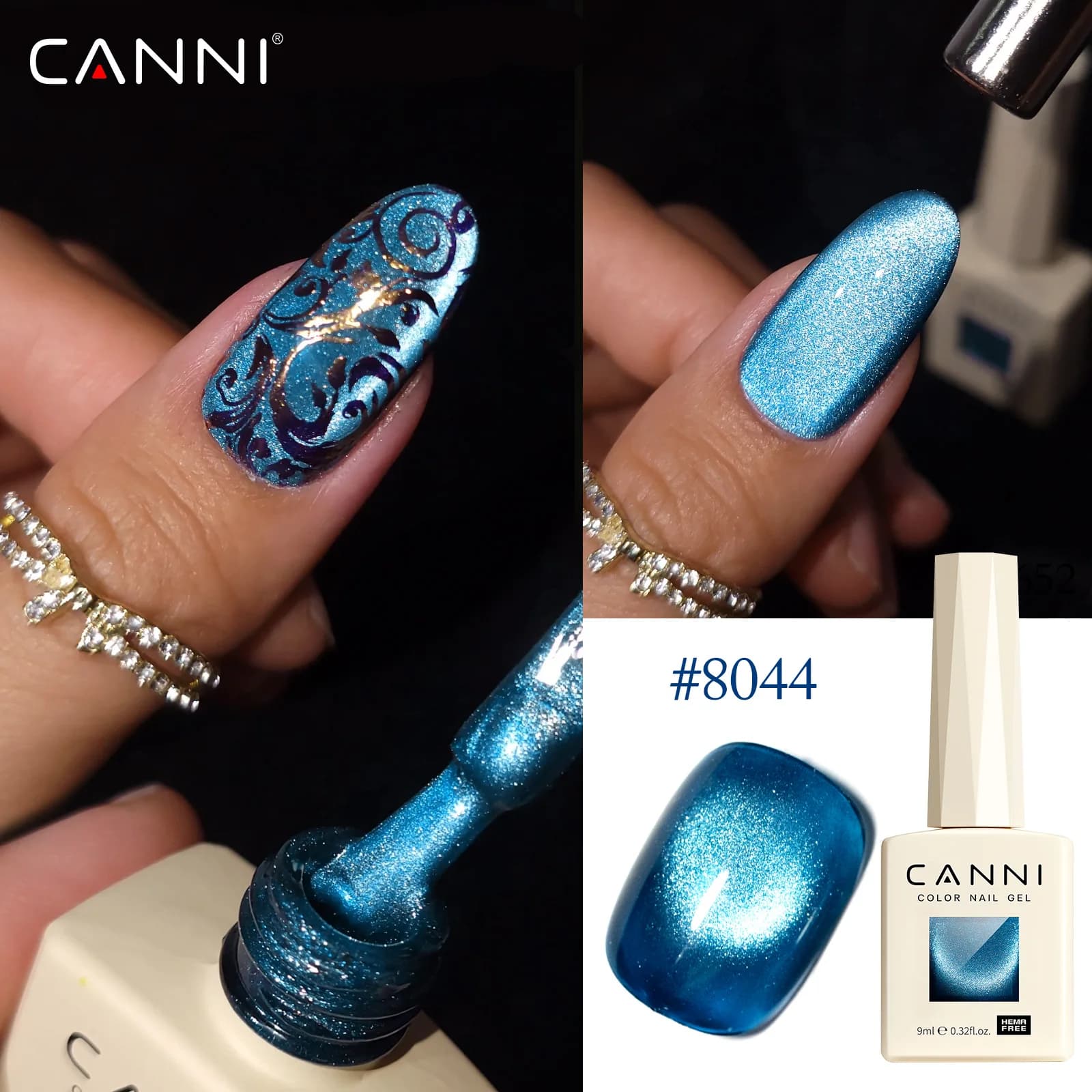 Kit 8 Pezzi 9ML CANNI Smalto Gel per Unghie Effetto Occhio di Gatto, Senza TPO/HEMA, Semipermanente UV LED, Ultra Lucido con Glitter