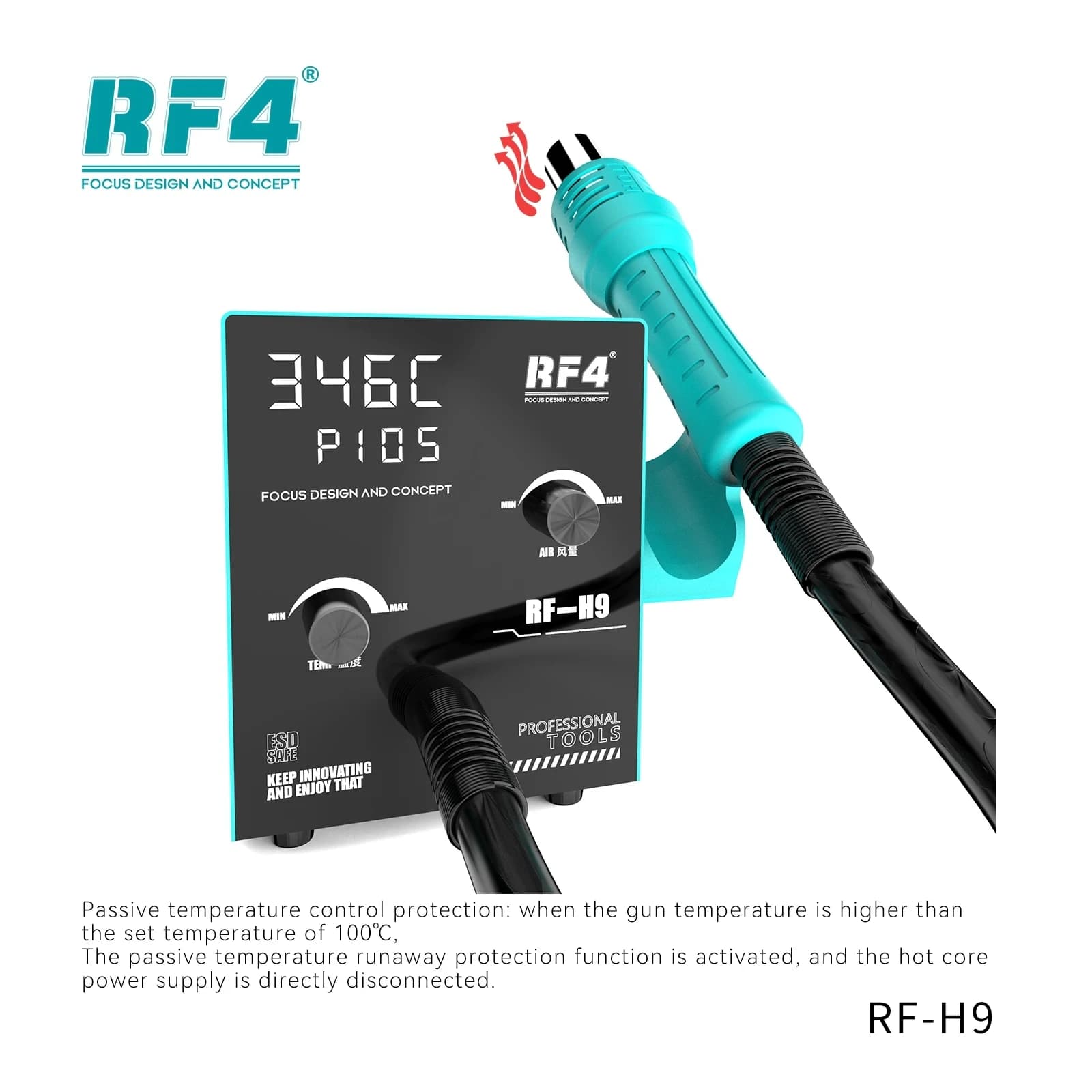 RF4 RF-H9 Stazione di saldatura ad aria calda intelligente Controllo della temperatura Protezione da surriscaldamento Stazione di pistola termica per la riparazione del telefono cellulare