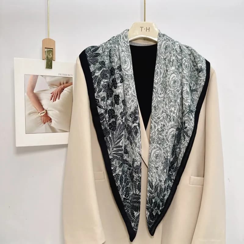 90cm Square Scarf Red Rose Print Women Decorative Shawl Shirt Matching Scarf Spring Autumn