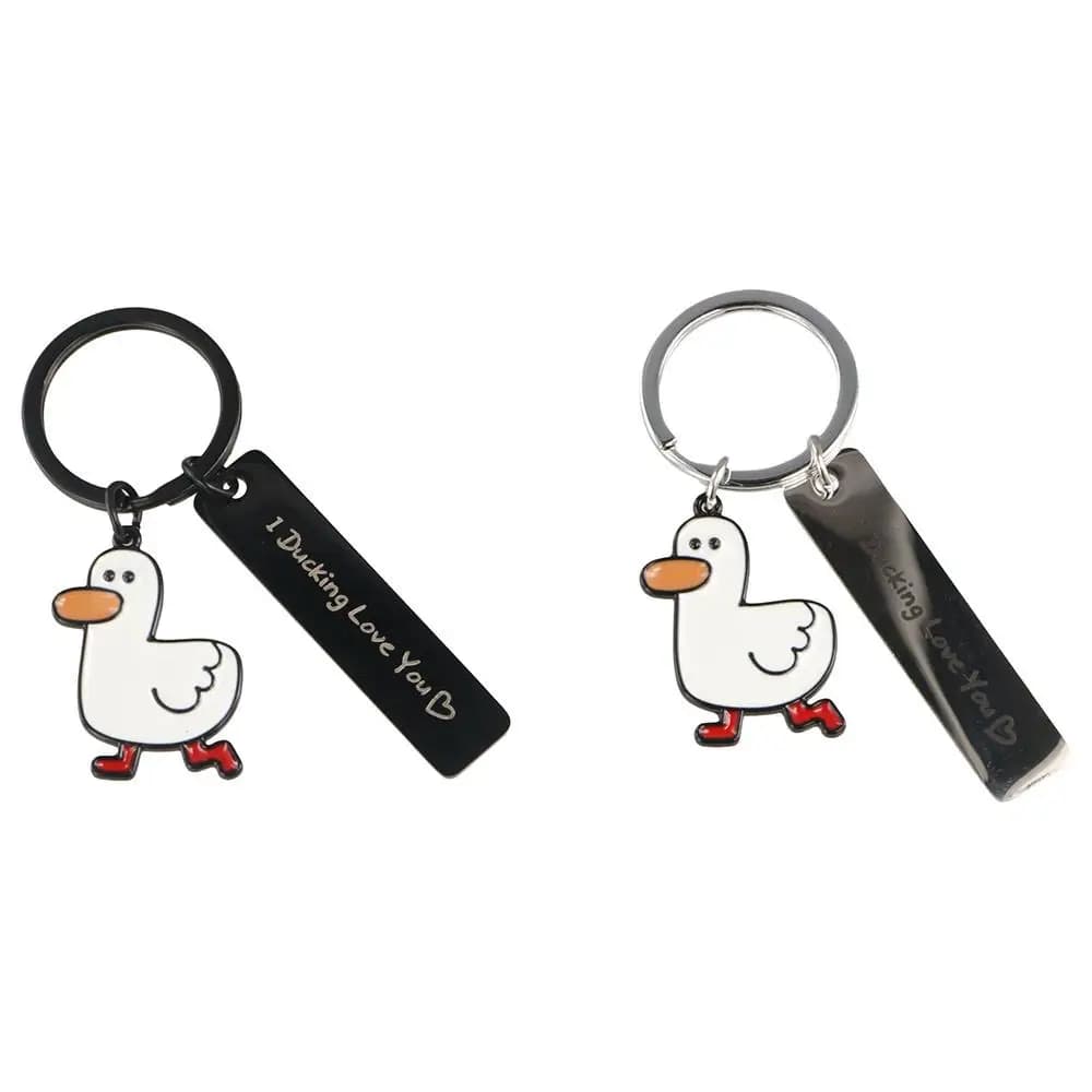 Divertente non d'anatra con me Portachiavi per coppie Gioielli in acciaio inossidabile Anatroccolo Amore Portachiavi Portachiavi Borsa con ciondolo anatra carina