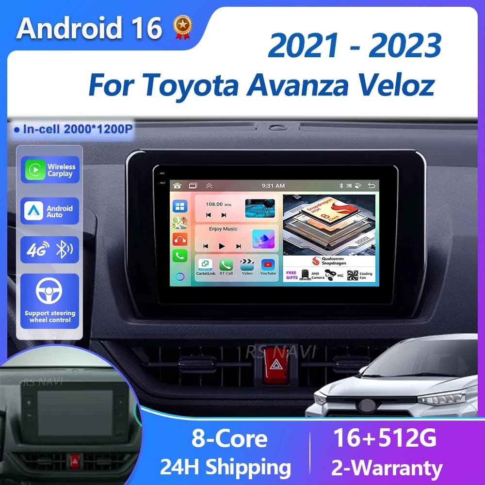 Plug and Play Android 15 Carplay Auto Qualcomm Screen Lettore di autoradio per Toyota Avanza Veloz 2021 - 2023 DSP Multimedia Stereo
