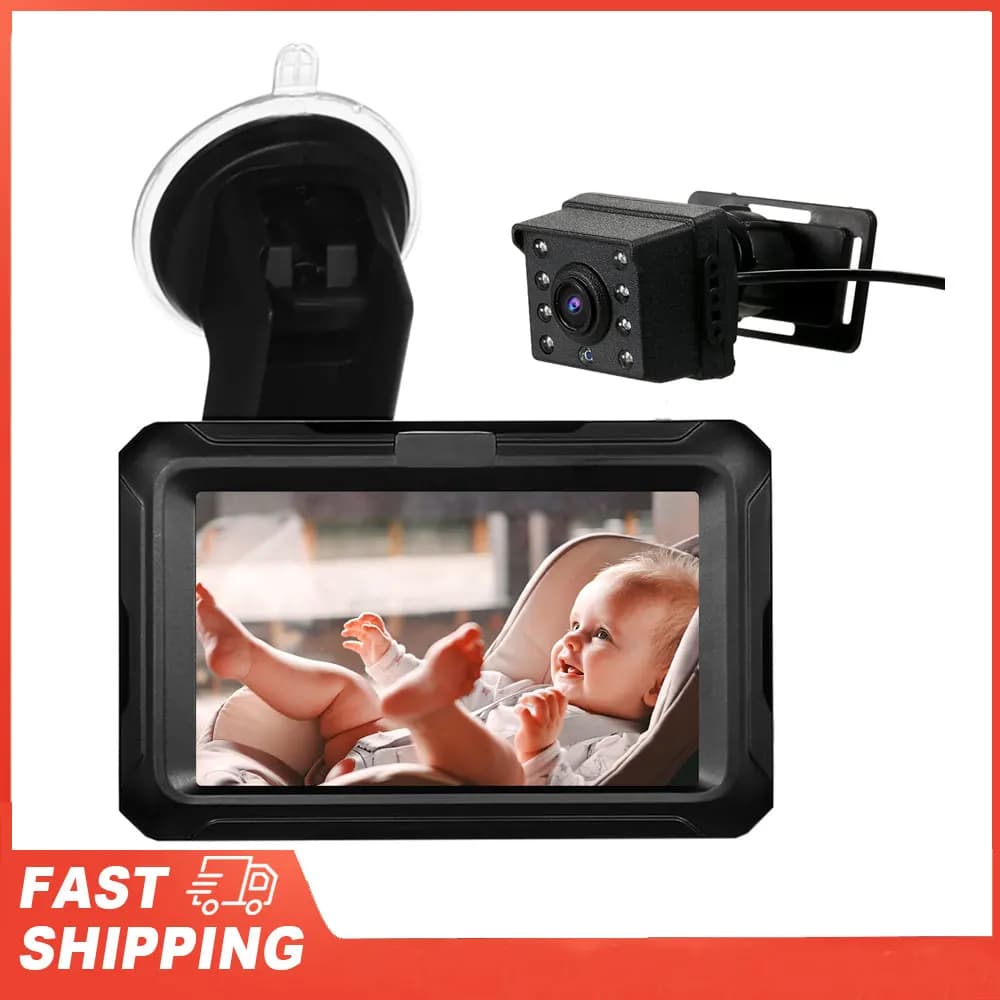 Specchietto Retrovisore per Auto con Monitor per Bambini 1080P, Funzione Visione Notturna, Ampio Angolo Regolabile con Schermo IPS da 4.3''