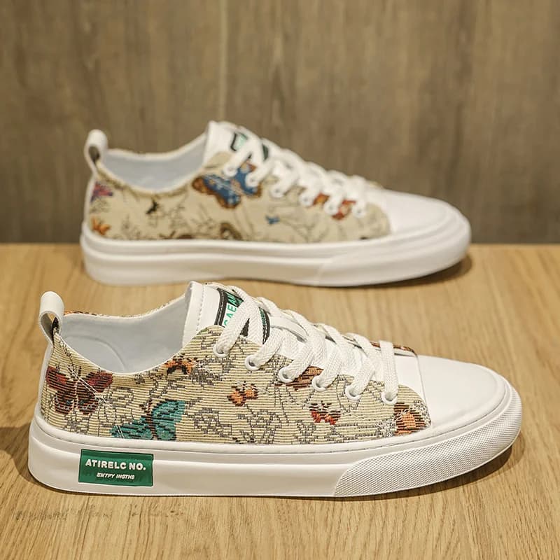 Scarpe Unisex in Tela Estive alla Moda, Sneakers Bianche con Suola Piatta, Leggere e Traspiranti con Stampa