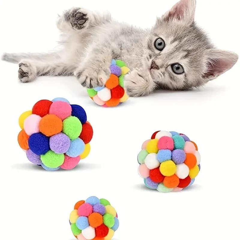 1/3 pieces toys for cats pewball toy bell elastic for pets pet high ball playing colorful wool ball for cats