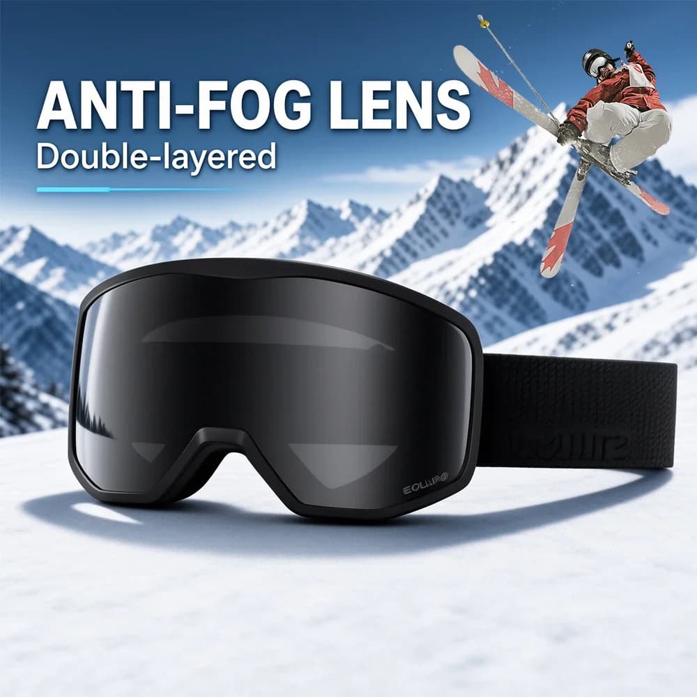 BOLLFO OTG Ski Goggles for Men Women Double Layer Anti-Fog UV Protection Snowboard Goggles Winter Snow Sports Motocross Brille