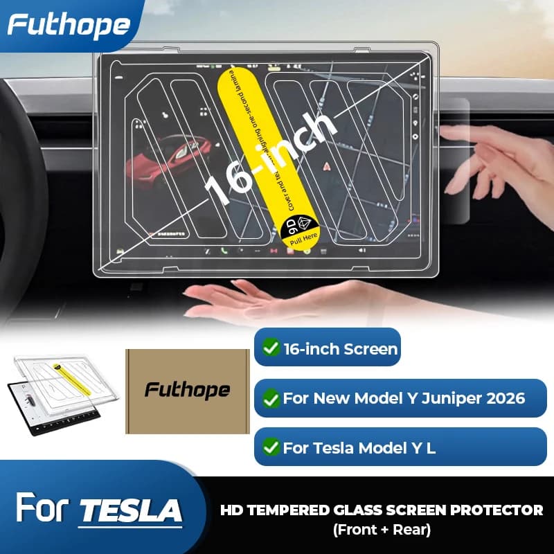 Futhope 2pcs HD Tempered Glass Screen Protector For Tesla Model Y 2026 Juniper Model YL Center Control Film Installation Tool
