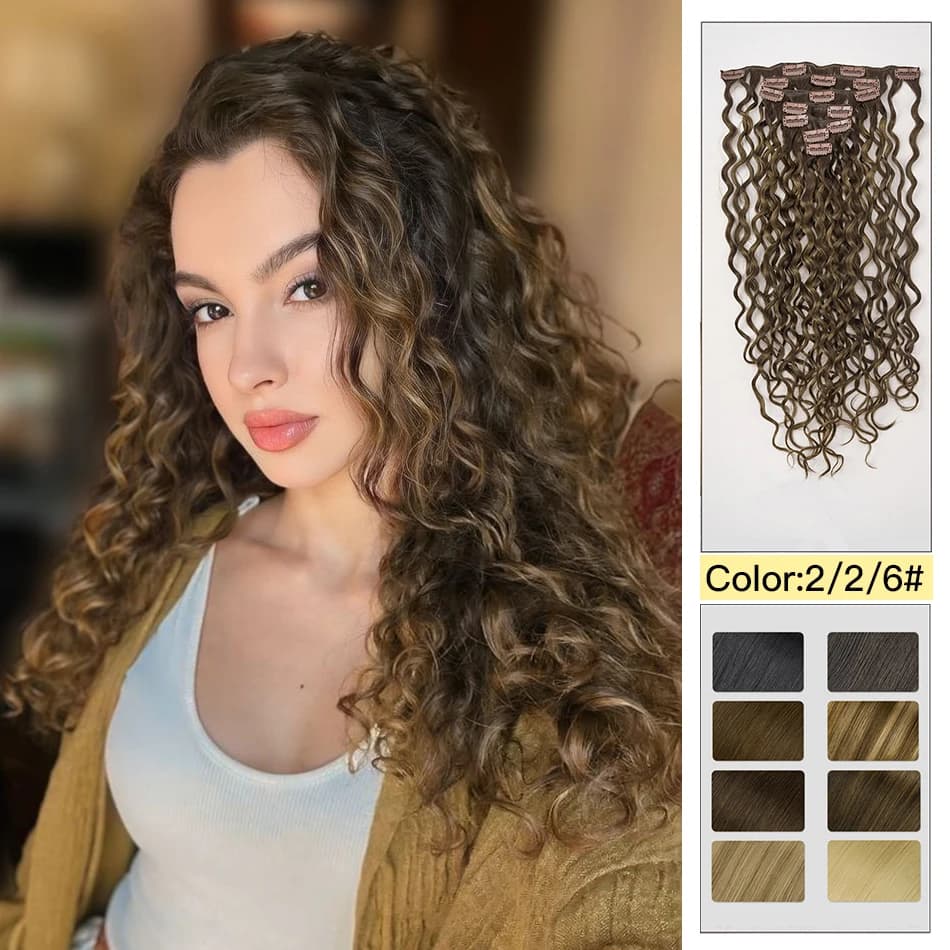 Yelo curly clip in hair extensions True human hair Bagnate and wavy Human hair clip Brazilian 100% 12-26 inch for women