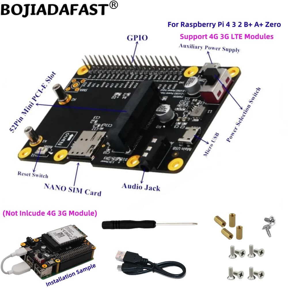 Modulo Modem 4G 3G LTE Mini PCI-E MPCIe Adattatore Wireless con Slot per 1 Nano SIM per Raspberry Pi 4 3 2 B+ A+ Zero
