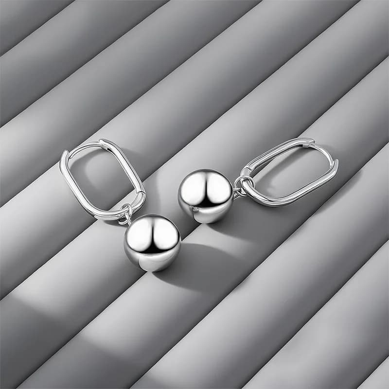 Original 925 Sterling Silver Large Beads Ball Hoop Earrings For Women Korean Wedding Party Jewelry Gift Female Pendientes Aretes
