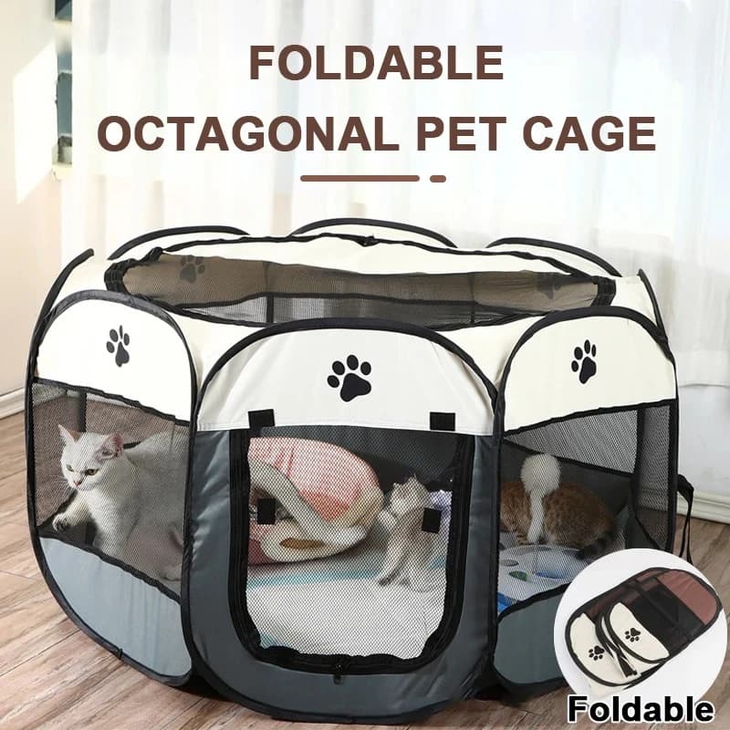 Tenda per animali domestici ottagonale Pieghevole portatile in tessuto Oxford Nido per cani e gatti Funzionamento facile all'aperto Gabbie per cani di grandi dimensioni Recinzioni per gatti