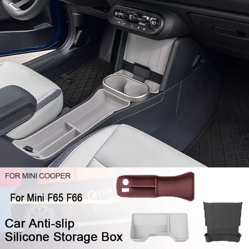 Decorazione della scatola di immagazzinaggio del cruscotto dell'auto Cuscinetto in silicone di ricarica wireless per controllo centrale per accessori auto Mini F65 F66