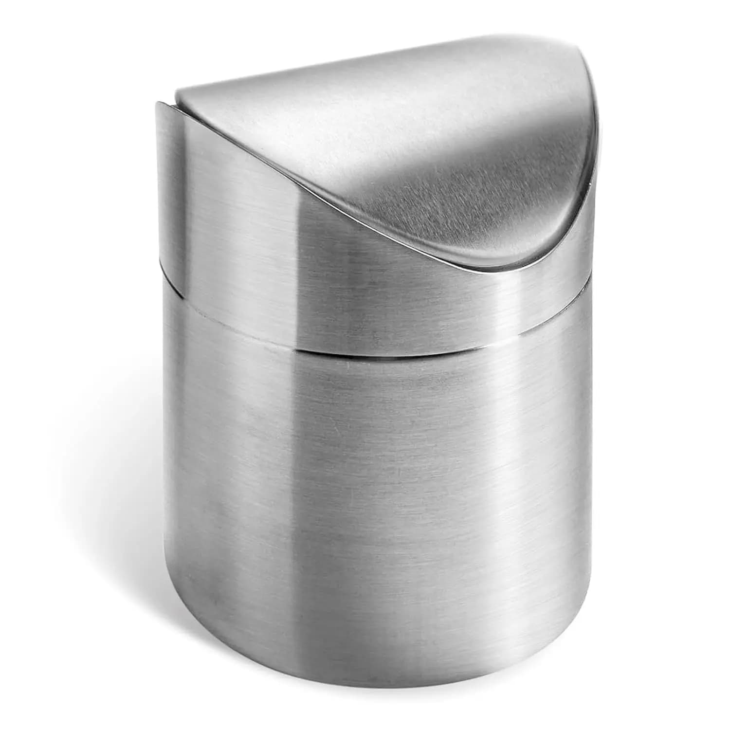 Mini pattumiera con coperchio, pattumiera da scrivania in acciaio inossidabile spazzolato per bagno, ufficio, cucina, tavolino