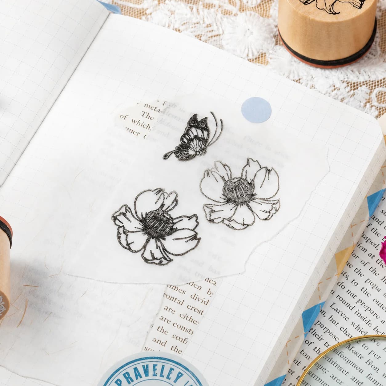 Butterfly Rubber Stamps Themed Wooden Rubber Stamp Set Lace Pattern Stamps Clear Floral Stamping Kit For Diary Journal Scrapbook