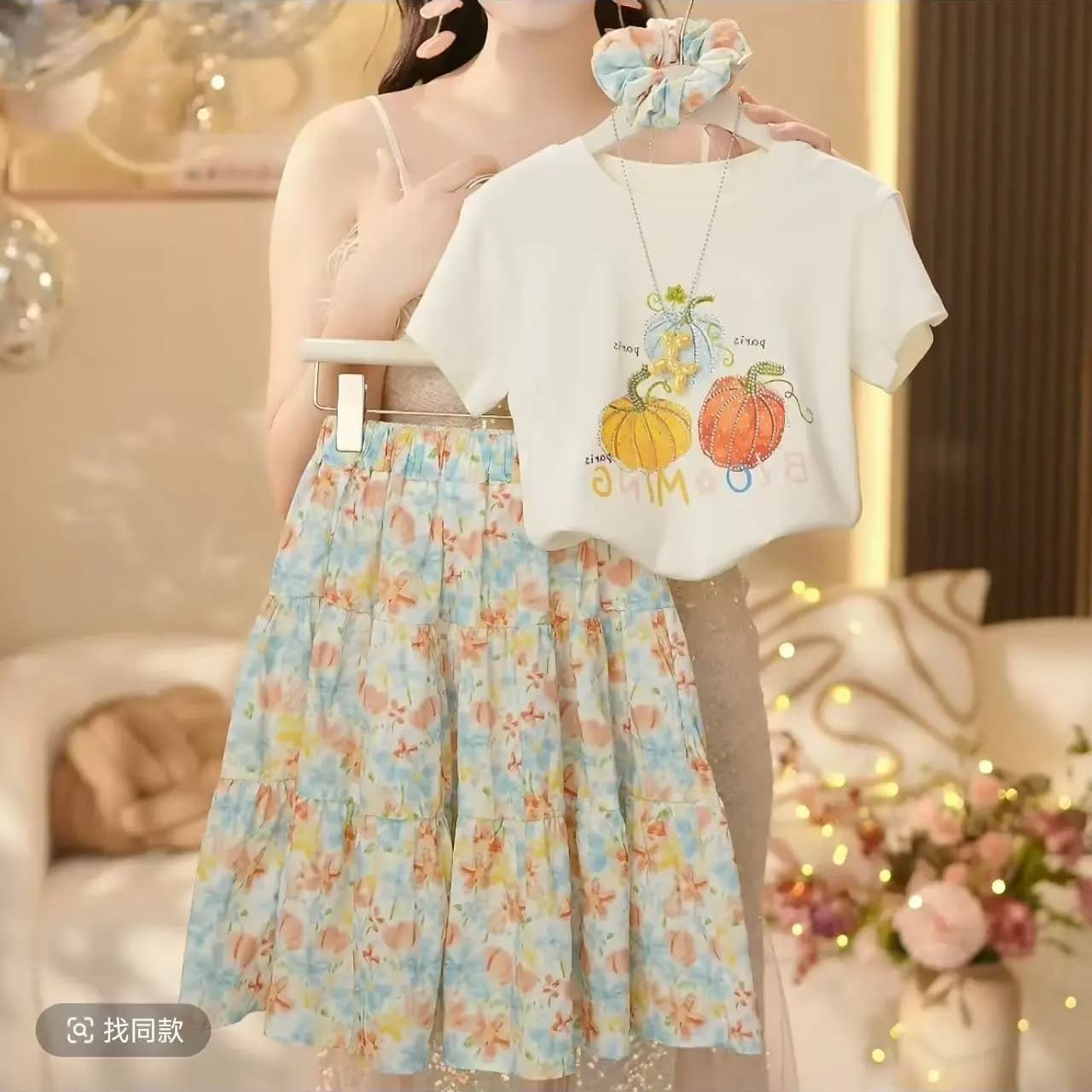 Girls Floral Skirt Set Summer 2026 New Children Summer Outfit Girls Short Sleeve T-shirt Two Piece Set