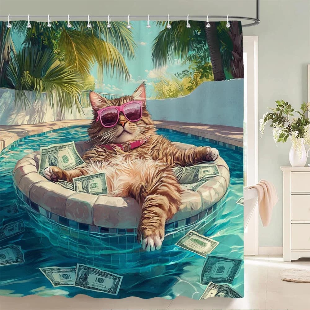 Divertente gatto e cane tenda da doccia animale spiaggia stampata bagno tenda da bagno decorazioni per la casa con ganci