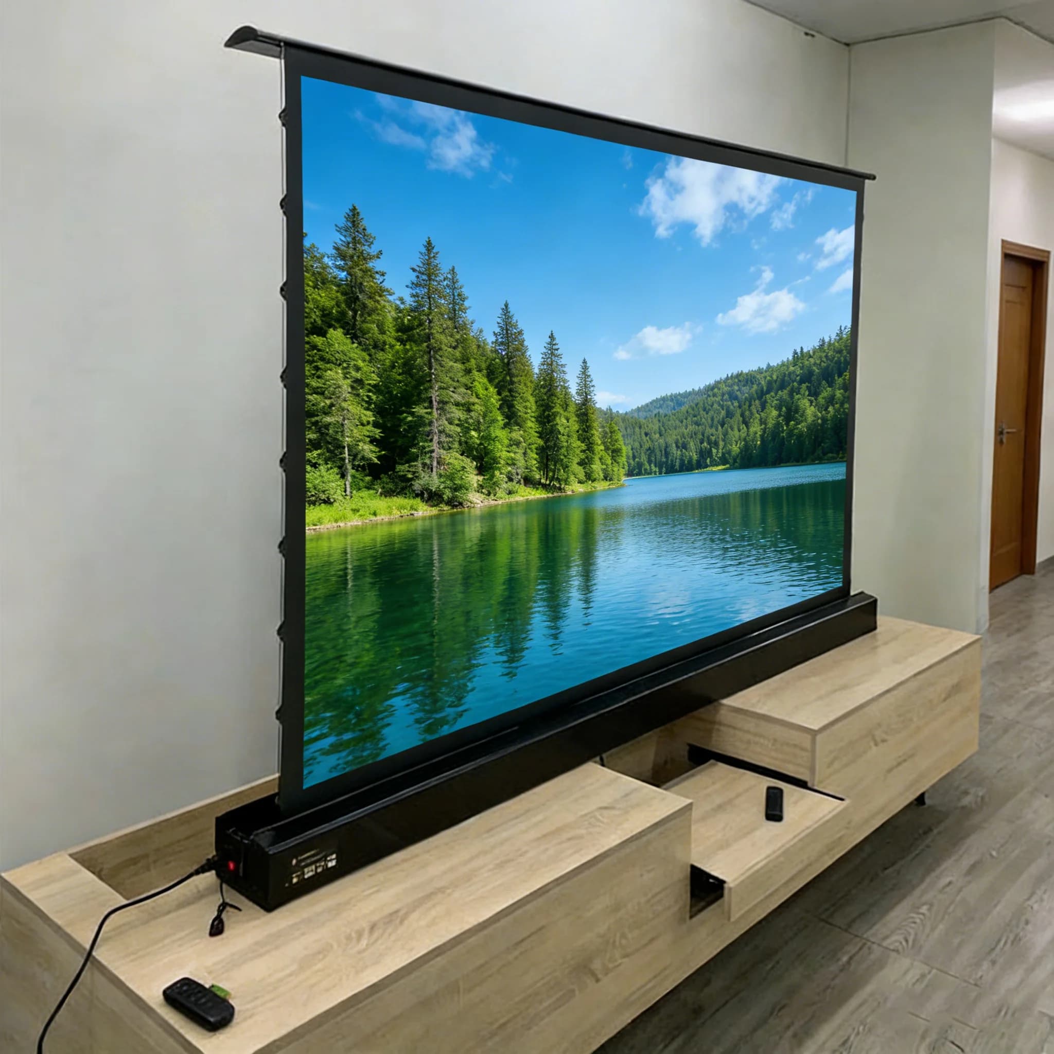 72-133 Inch Electric Floor Rising ALR UST PET Crystal Projection Screen Tension Ambient Light Rejecting for UST Laser Projector