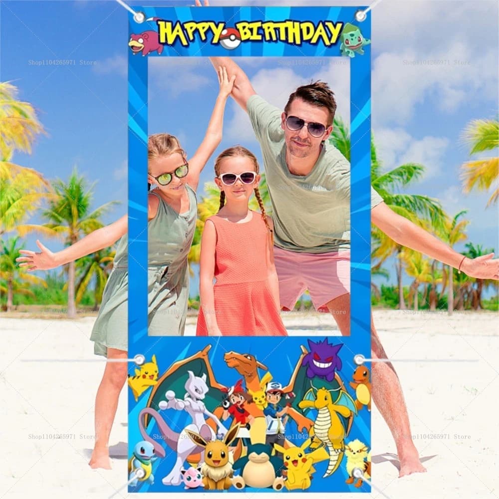 Cornice per Photobooth Pokemon Pikachu, Accessori per Feste di Compleanno per Bambini, Sfondo per Baby Shower, Decorazione Murale, Banner, Oggetti di Scena per Foto, Regalo per Ragazzi