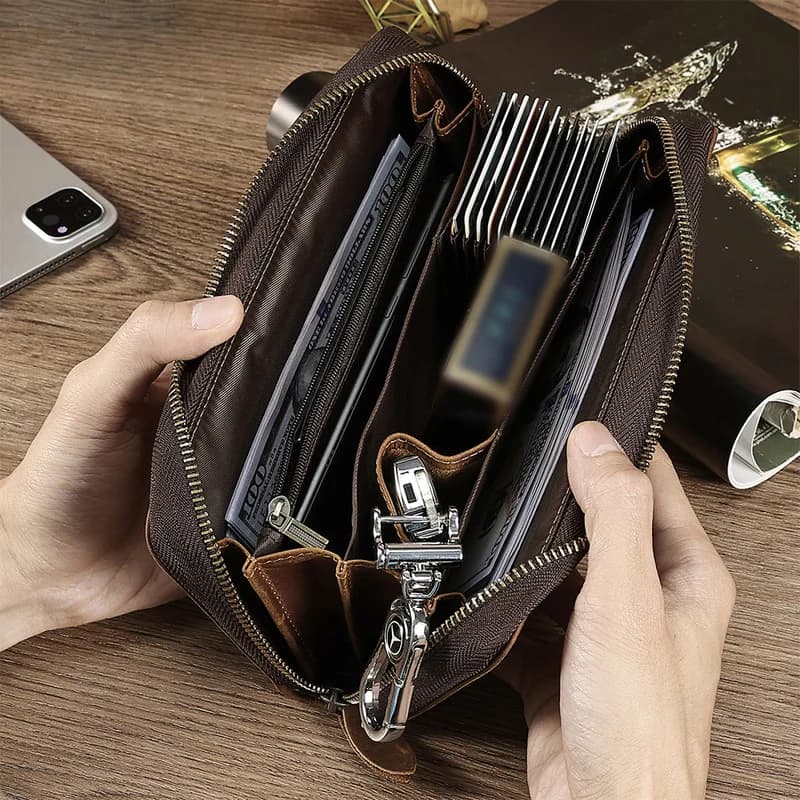 New men's handbag - Wild Horse leather, vintage long style, clutch bag for men, genuine leather, business-style zipper wallet