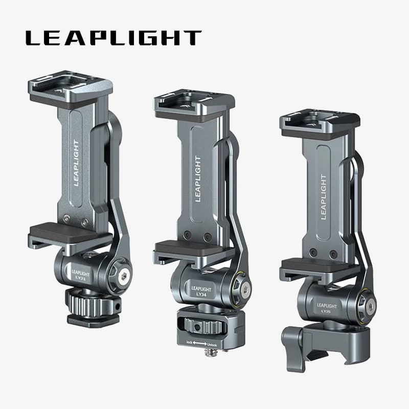 LEAPLIGHT Supporto Treppiede in Alluminio per Smartphone con Adattatore Arca Cold Shoe per iPhone 15 14 13, Microfono e Luce