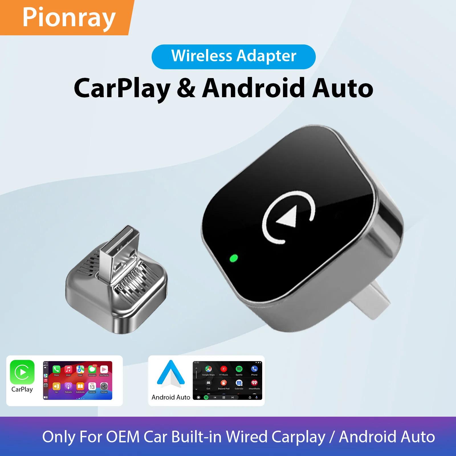 2026 Pionray 2 in 1 Adattatore Wireless CarPlay e Adattatore Wireless Android Auto, 5Ghz WiFi Type-C/USB Plug Play CarPlay Wireless