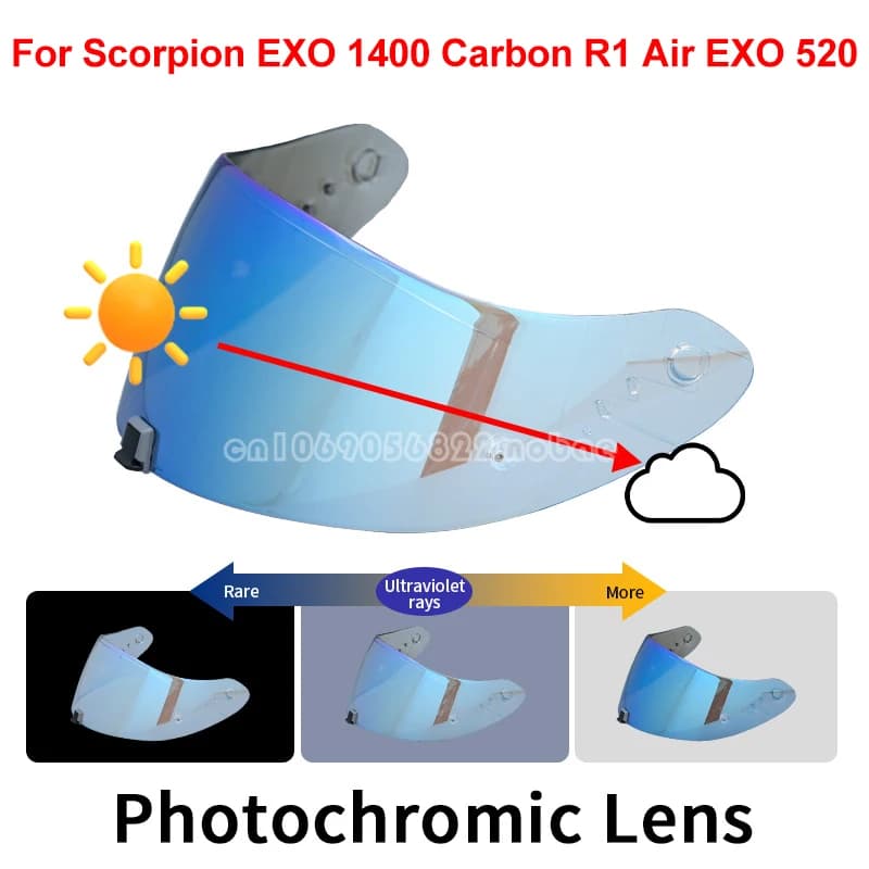Visiera fotocromica per Scorpion Exo 1400 Carbon, R1 e EXO 520 Casco moto Lente Visiera Placcatura Protezione UV Lente Visiera