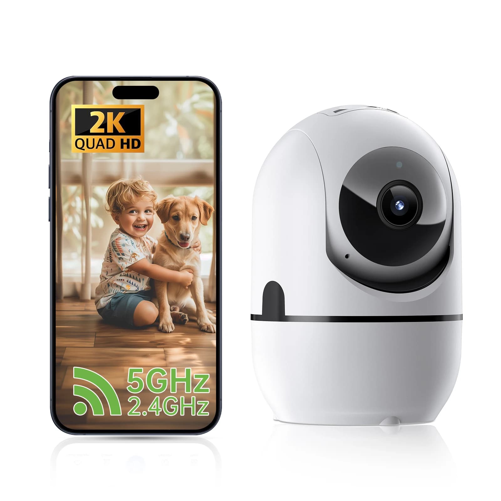Telecamera di sicurezza PTZ WIFI con videochiamata bidirezionale, telecamera intelligente con IA per la casa, visione notturna, telecamera wireless per interni