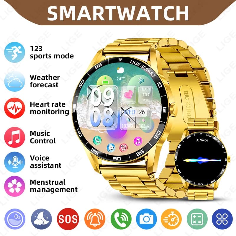 LIGE Nuovo IP68 Impermeabile Cardiofrequenzimetro 2025 Astuto Della Vigilanza Degli Uomini Full Touch Screen Sport Fitness Orologio Bluetooth Chiamata Smartwatch