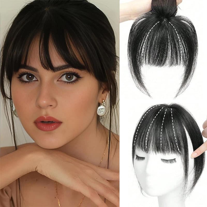 Parrucca sintetica 3D con frangia superiore effetto naturale, patch frontale francese, simulazione senza cuciture, adatta per uso femminile