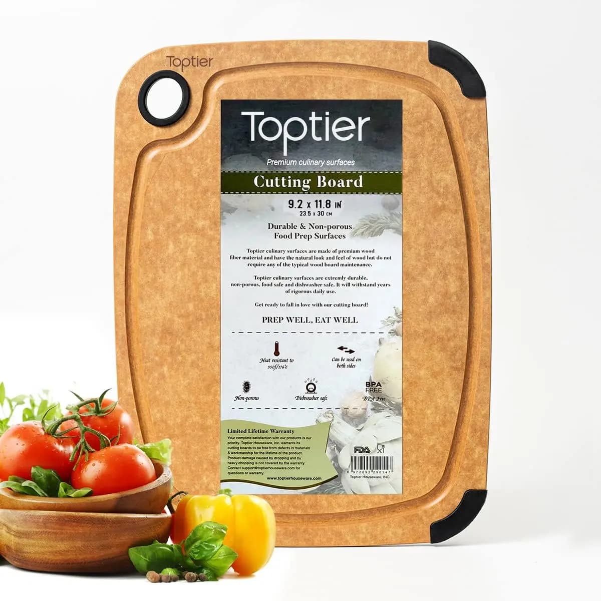 Tagliere in Fibra di Legno Ecologico, Antiscivolo e Reversibile, Piccolo 11.5x9.25 Pollici, per Cucina, Effetto Ardesia Naturale