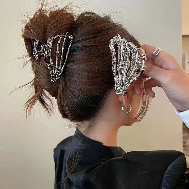Retro Y2K Clip artiglio per capelli a forma di teschio-Clip artiglio per capelli in tinta unita stabilizzatore per coda di cavallo da donna accessorio di Halloween per l'uso quotidiano