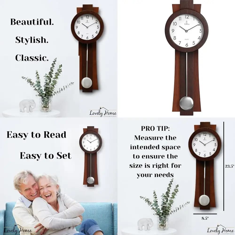 Orologio a Pendolo da Parete a Batteria - Orologio a Pendolo Moderno 23,5x8,5 Pollici - Orologio da Parete Decorativo Silenzioso in Legno con Pendolo