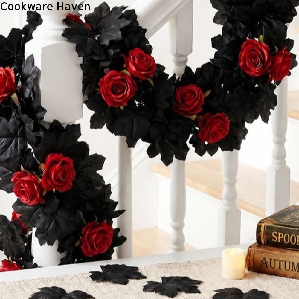 Wedding Gothic Style Halloween Maple Leaf Rose Vine Lifelike Maple Leaves Maple Leaf Garland Plastic Artificial Plant Home Decor