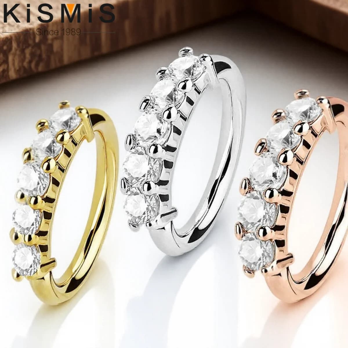 Piccoli Orecchini a Cerchio, Anelli per Naso, Anelli per Septum, Gioielli per Piercing Rook, Gioielli per il Corpo in Oro Rosa, Argento e Zircone Trasparente
