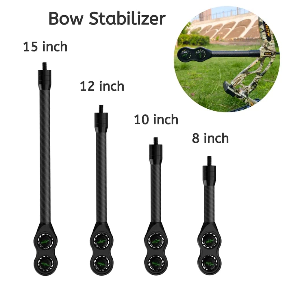 Compound Bow Carbon Stabilizer 8" 10" 12" 15" Balance Bar Rubber Damper Archery Hunting Shooting Targeting Shock Absorption