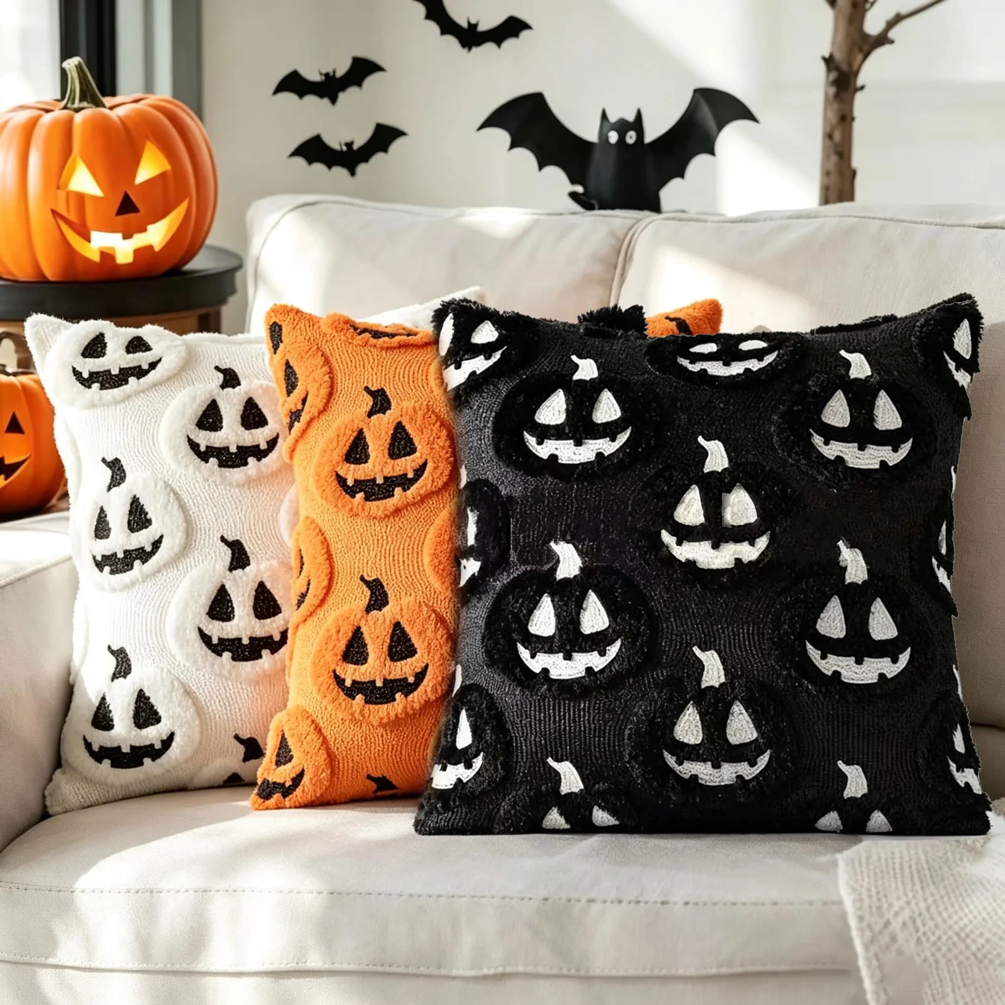 2/1pc Halloween Pillow Covers,45x45cm/17.72x17.72in,Decorative Pumpkin Pattern Pillowcase Cushions for Home Sofa Couch