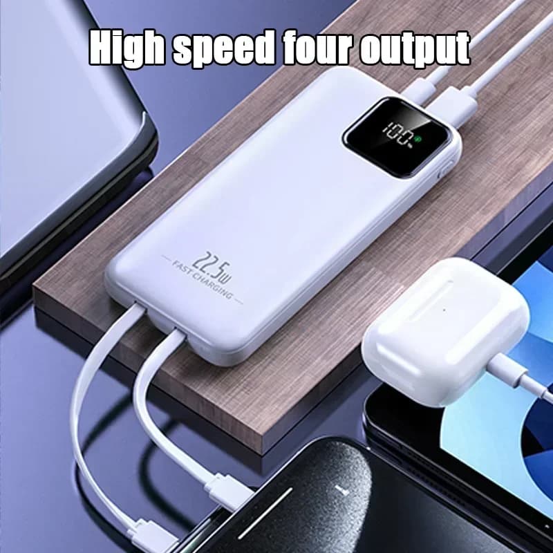 Nuovo alimentatore mobile con ricarica ultra veloce da 22,5 W 30000 mAh Display digitale Batteria esterna integrata a 2 cavi