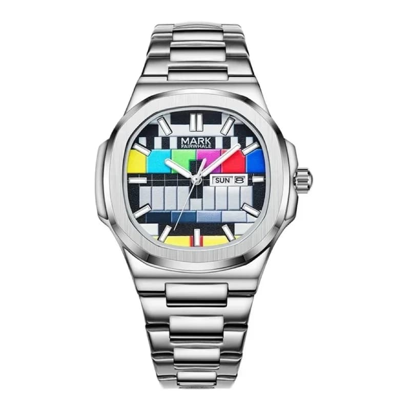 Mark Fairwhale 5210 New Men's Quartz Watch Retro TV Dial Design Stainless Steel Waterproof Night Light Men's Clock reloj hombre