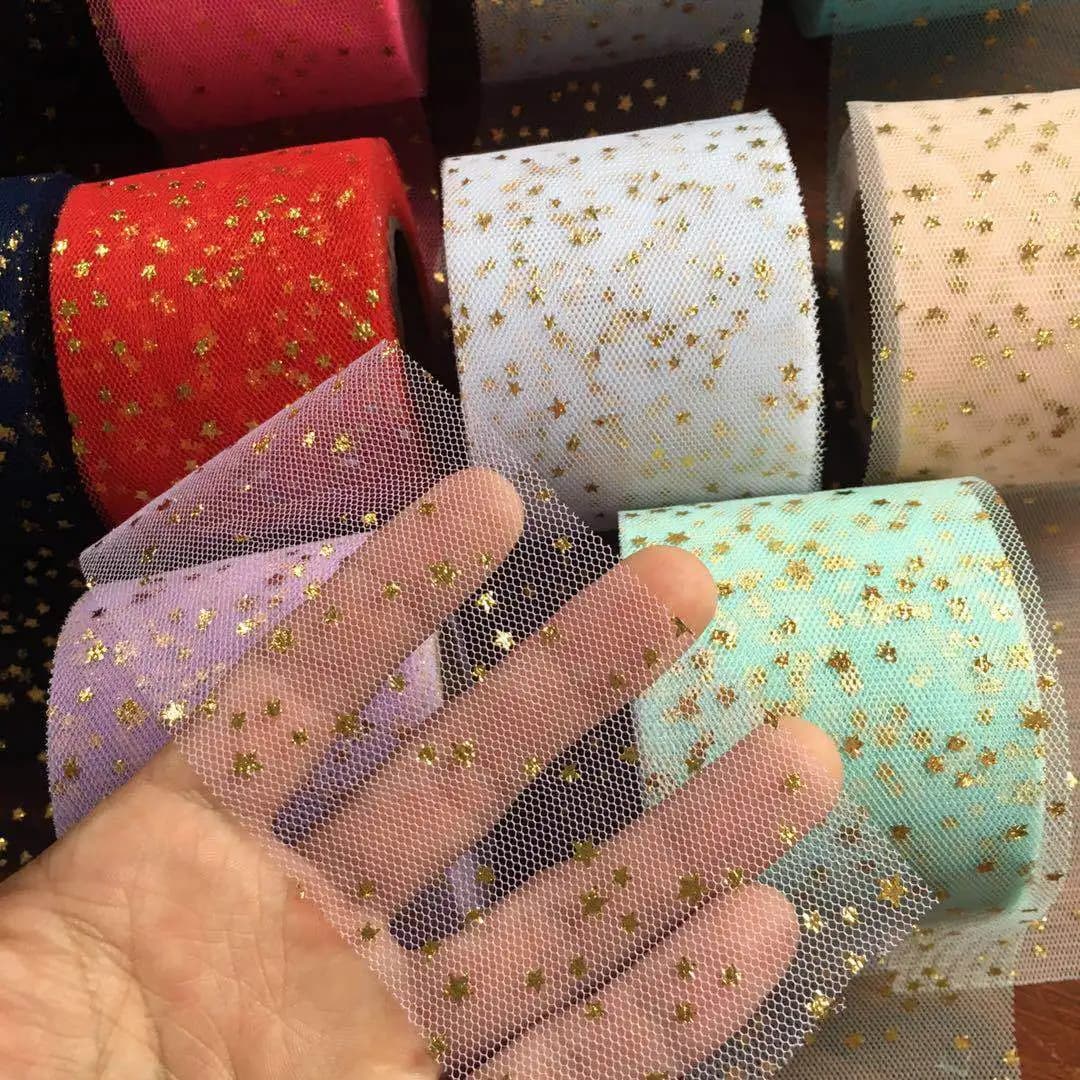 Star Tape with Hot Print Wire Mesh Roll Hair Accessories DIY Material Corda Mesh Decoration Tulle Craft Tapes Pack with Gift Box