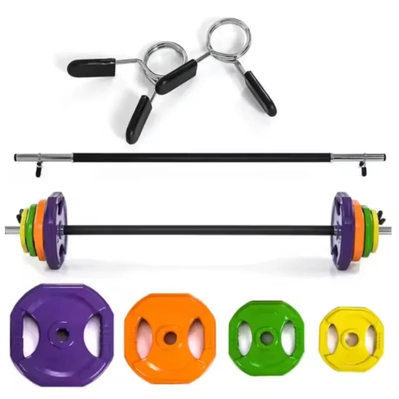 Weight plates with barbells, fitness weight lifting equipment for home and gym