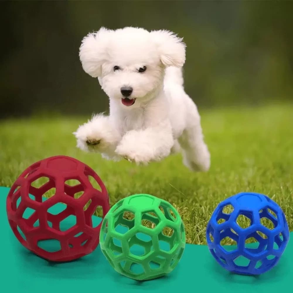 Giocattolo da masticare in gomma con palla cava per cani, per pulire i denti, giocattolo resistente ai morsi molari con gioco di addestramento per cuccioli a campana