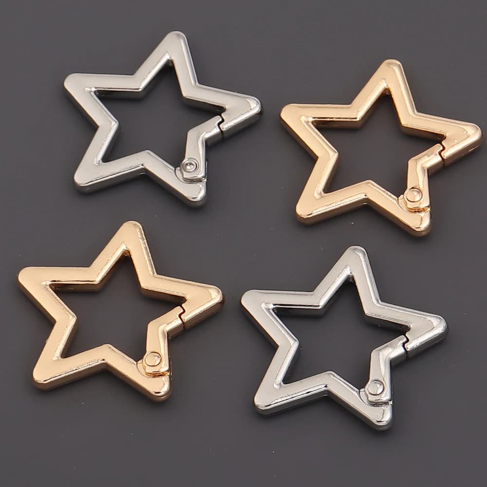 5Pcs Hollow Star Shaped Spring Clasp Metal Carabiner Keychain Bag Clip Hook Dog Chain Buckle Connector DIY Making Accessories
