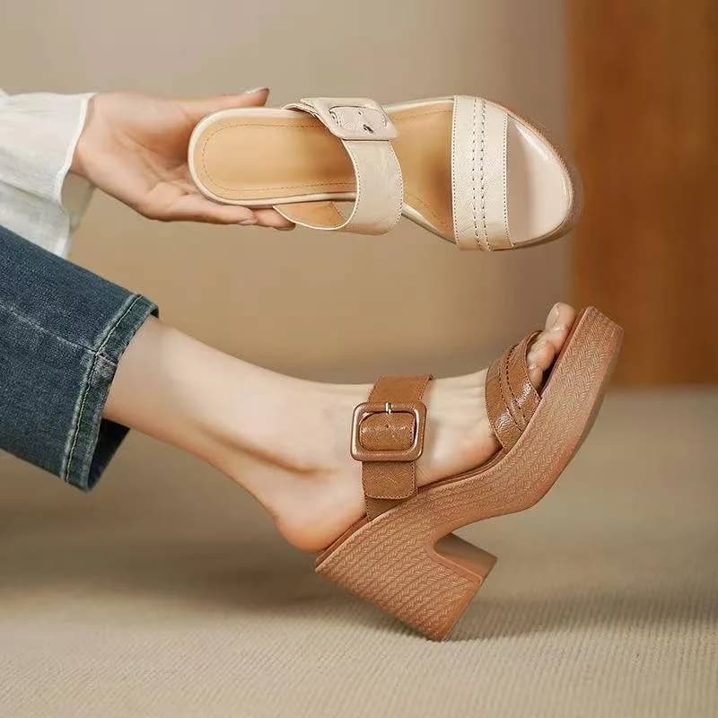 Summer Women High Heel Sandals 2026 Summer Fashion Simple Solid Color Thick Soled Female Shoes Trendy Outdoor Casual Sandals