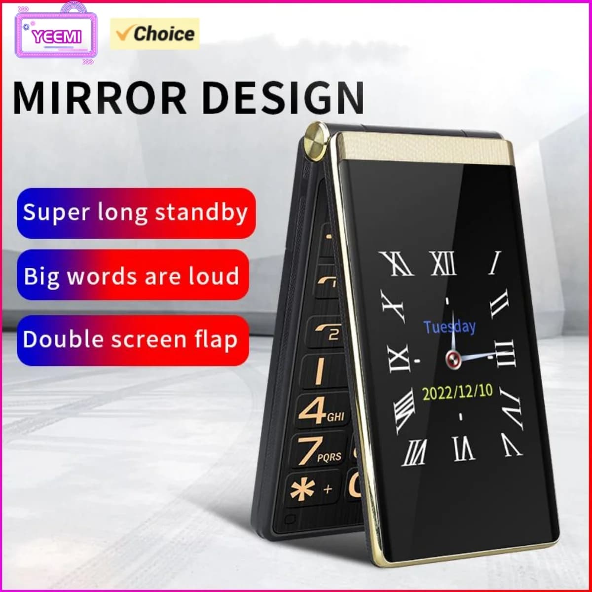Yeemi M1 Nuovo Telefono Cellulare Flip GSM 2G, Display Doppio da 2,8 Pollici, Dual SIM, FM, Mp3, Mp4, Micro USB, Torcia