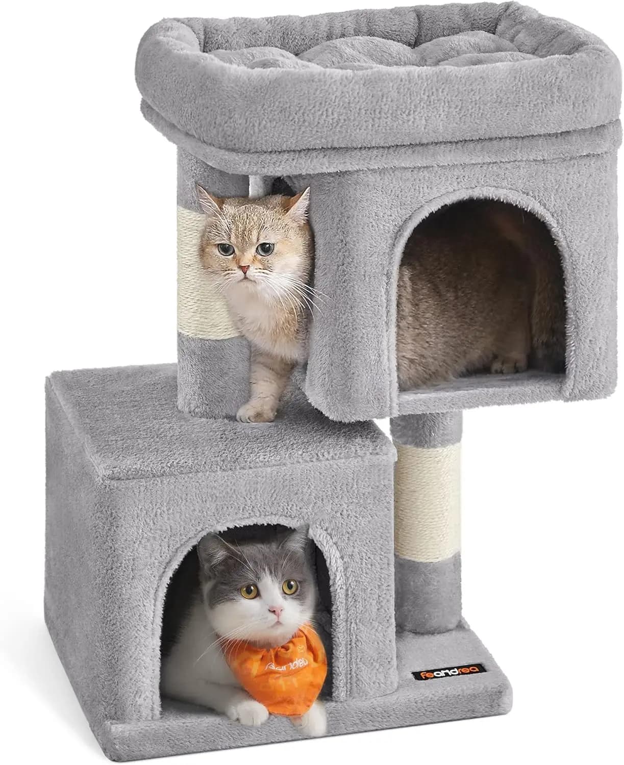 Torre per Gatti da 67 cm con Cuccia in Peluche, Ampia Piattaforma, 2 Grotte e Tiragraffi per Gattini fino a 3 kg, Grigio Chiaro