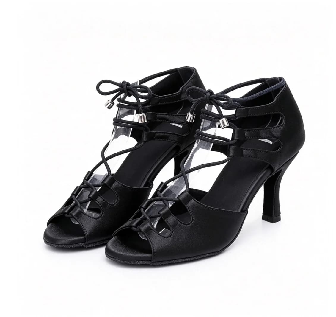 Evk Women's Latin Dance Shoes Black Blue Satin Ballroom Salsa Tango Cha Cha Dance Shoes High Heel Sneaker Party Dancing Sandals